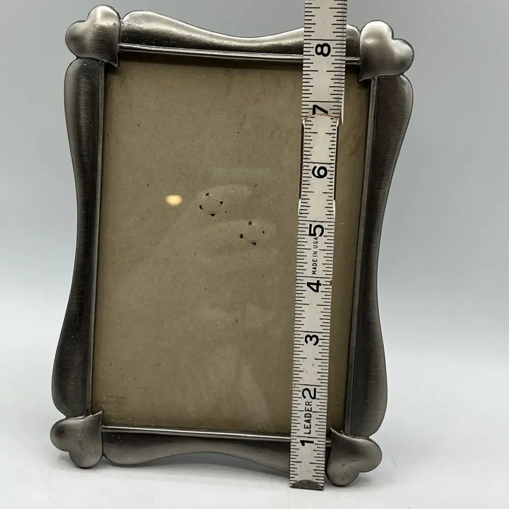 Vintage Pewter Puffy Hearts Photo Frame Metal Silver 5x7